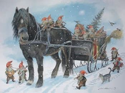 Hest med slede nissefar og nisseunger Neset.png